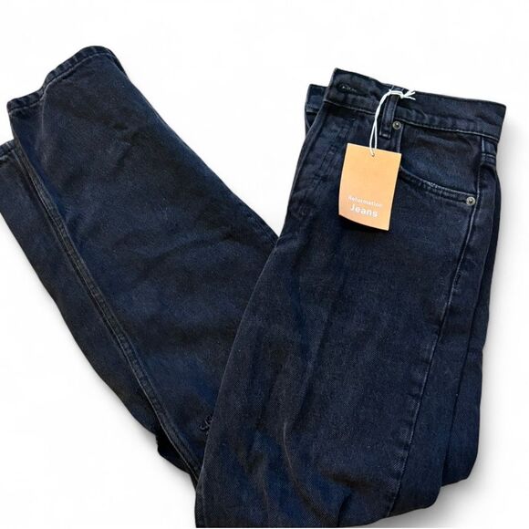 NWT Reformation Cynthia High Rise Straight Jeans Lagoon Destroyed Black Size 26 - Picture 2 of 7